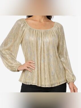 Colleen Lopez Metallic Shimmer Peasant Blouse